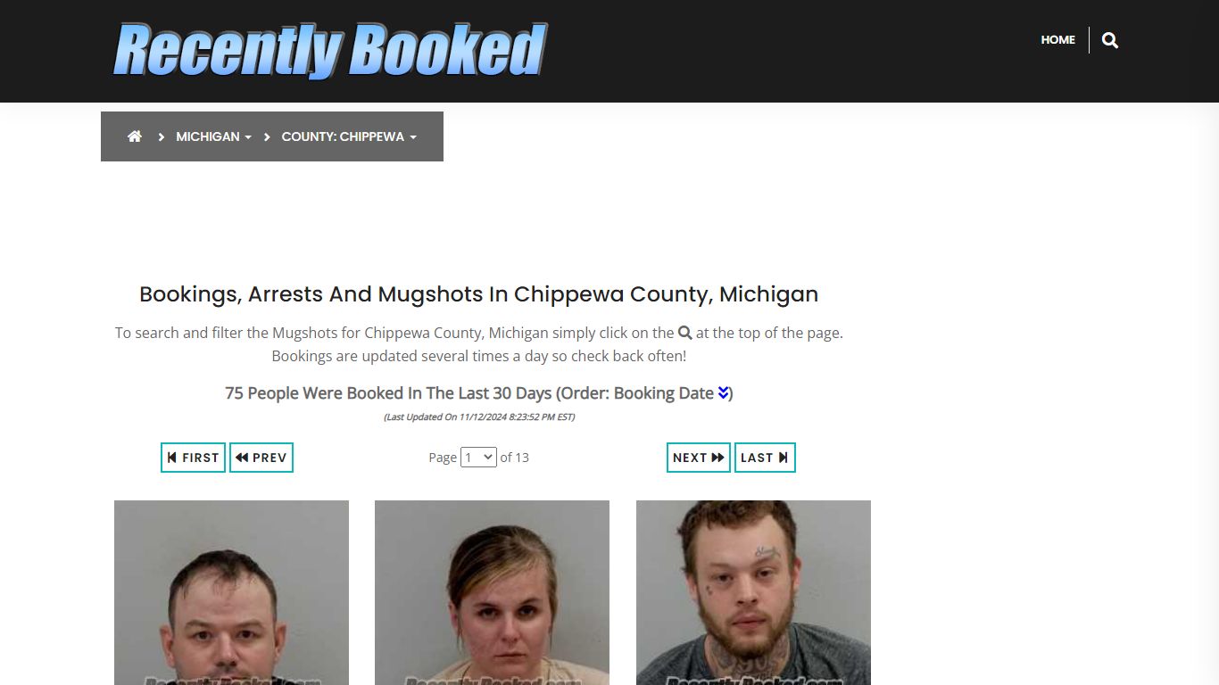 Bookings, Arrests and Mugshots in Chippewa County, Michigan